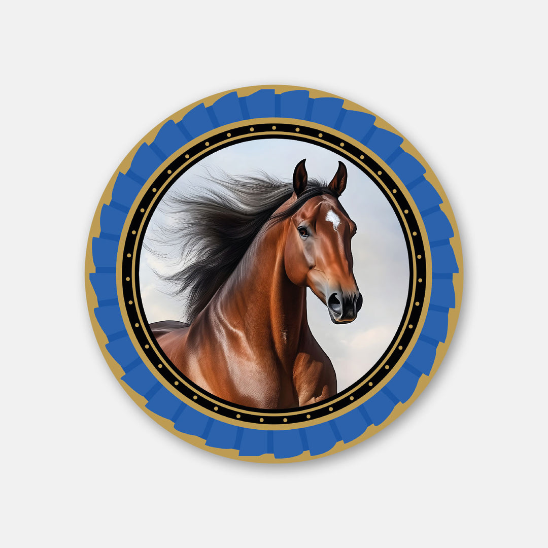 Premium Pferdeaufkleber Brauner blau