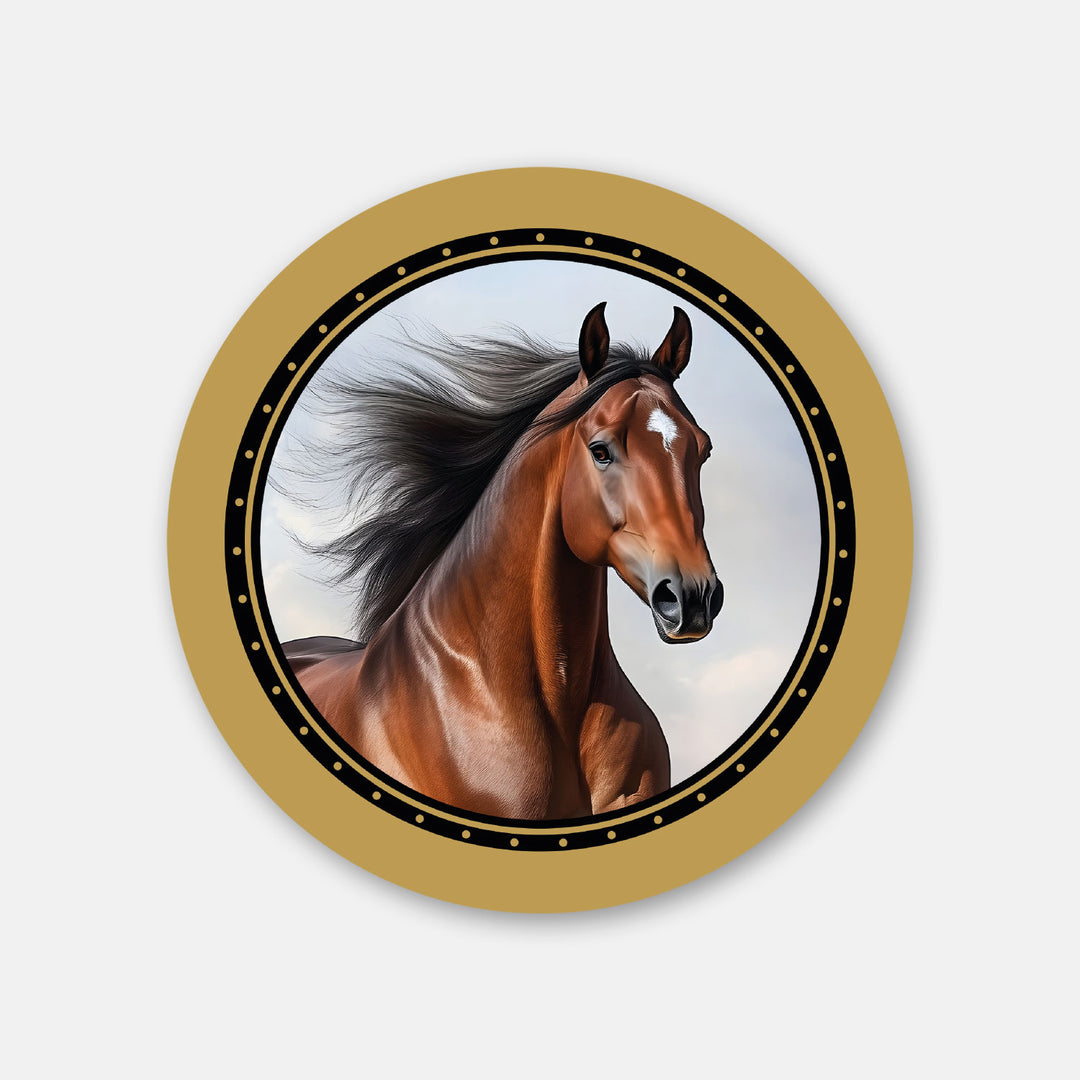 Premium Pferdeaufkleber Brauner gold