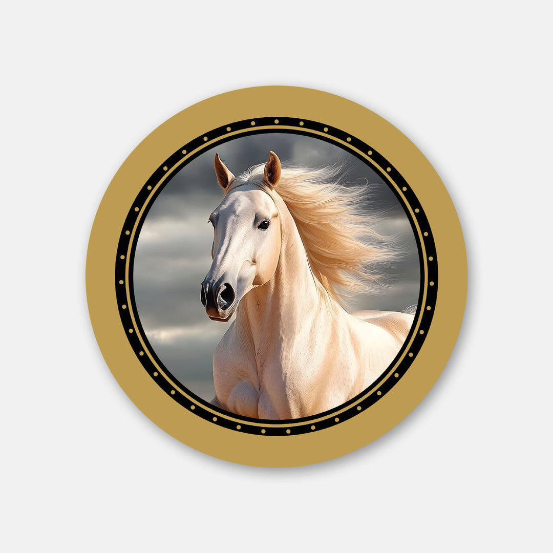 Premium Pferdeaufkleber Schimmel gold