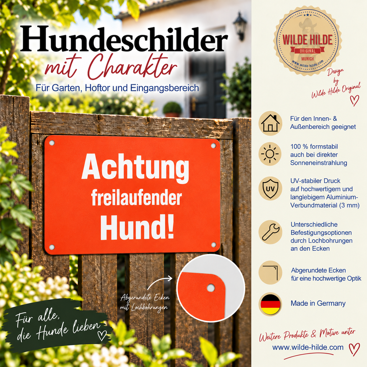 Warnschild „Achtung freilaufender Hund!“ Signalfarbe