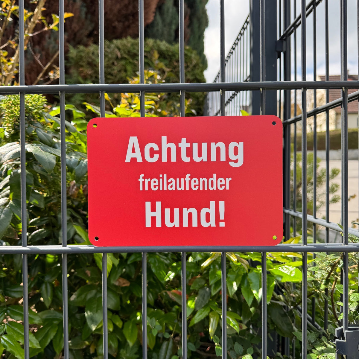 Warnschild „Achtung freilaufender Hund!“ Signalfarbe