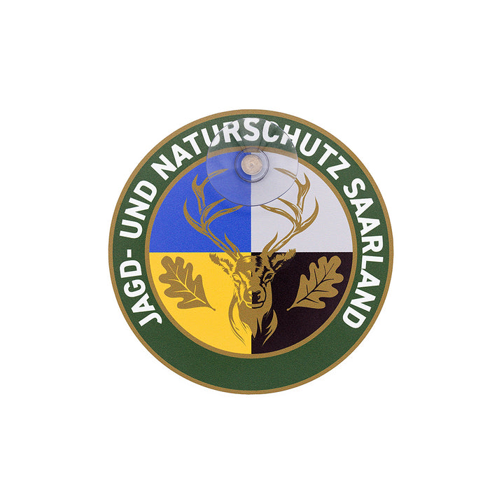 Autoschild rund mit Saugnapf  "Jagd & Naturschutz" Saarland