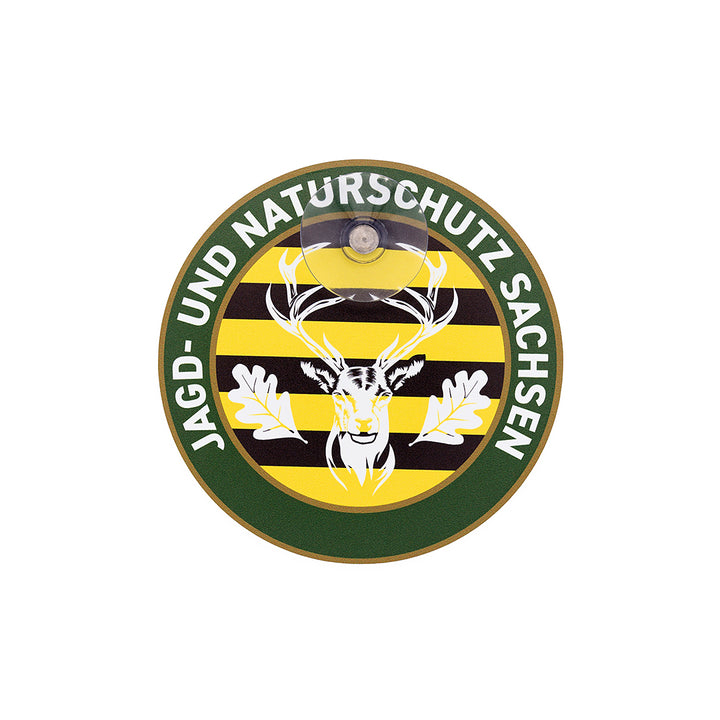 Autoschild rund mit Saugnapf  "Jagd & Naturschutz" Sachsen