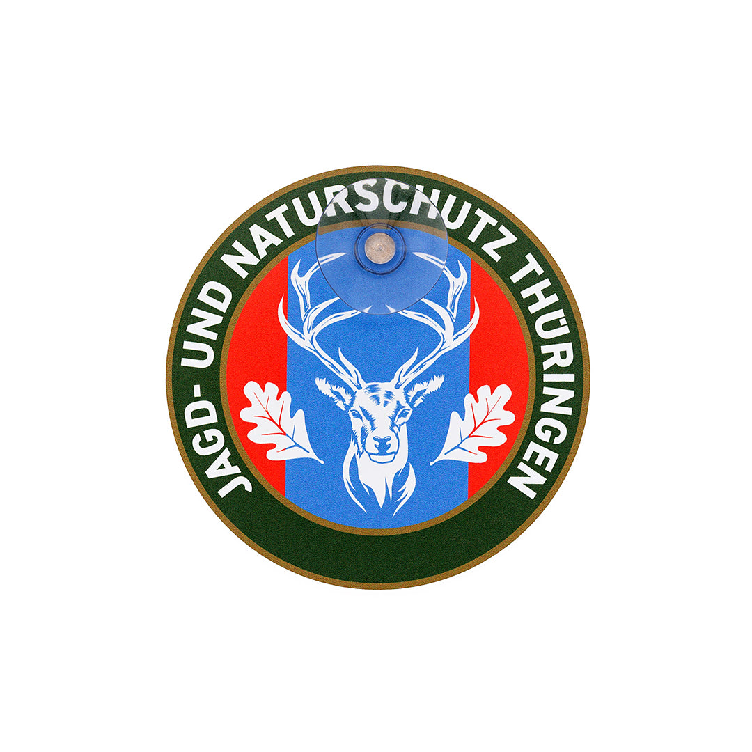 Jagdschild Thüringen „Jagd & Naturschutz“ rund Saugnapf – Autoschild Made in Germany