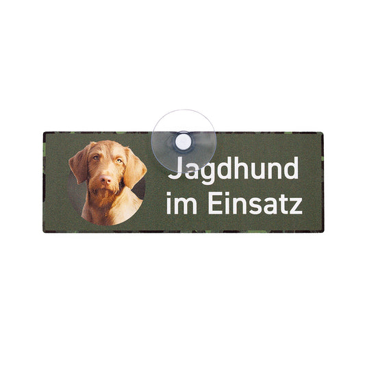 Edles Jagdhund-Schild mit Magyar Vizsla Drahthaar Motiv aus Aluminiumverbund, wetterfest und UV-beständig, mit Saugnapf für Auto, Jagd- oder Einsatzfahrzeug.