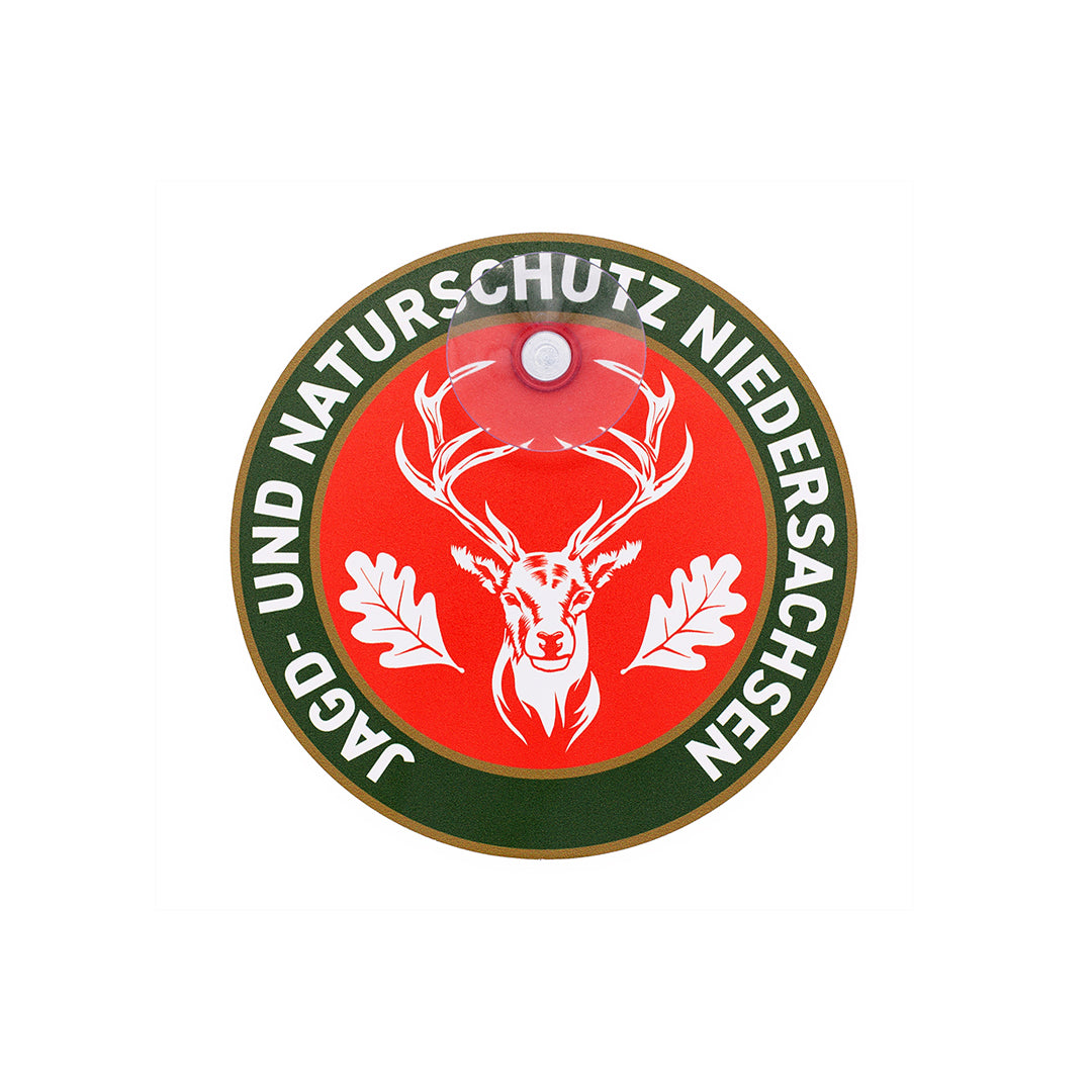 Jagdschild Niedersachsen „Jagd & Naturschutz“ rund Saugnapf – Autoschild Made in Germany