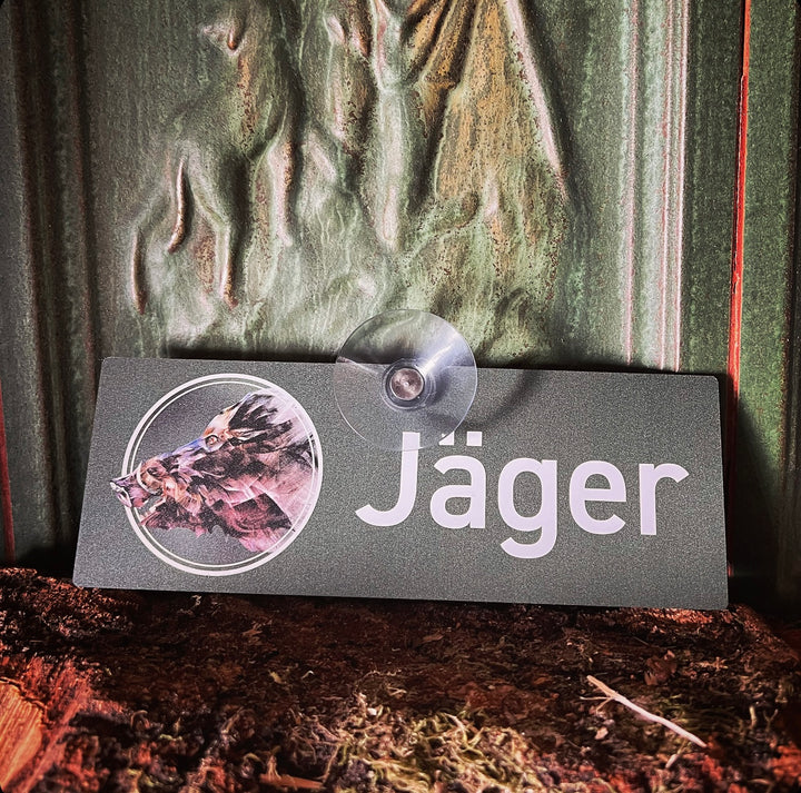 Autoschild mit Saugnapf  "Jäger" Wildschwein (normale Schrift)