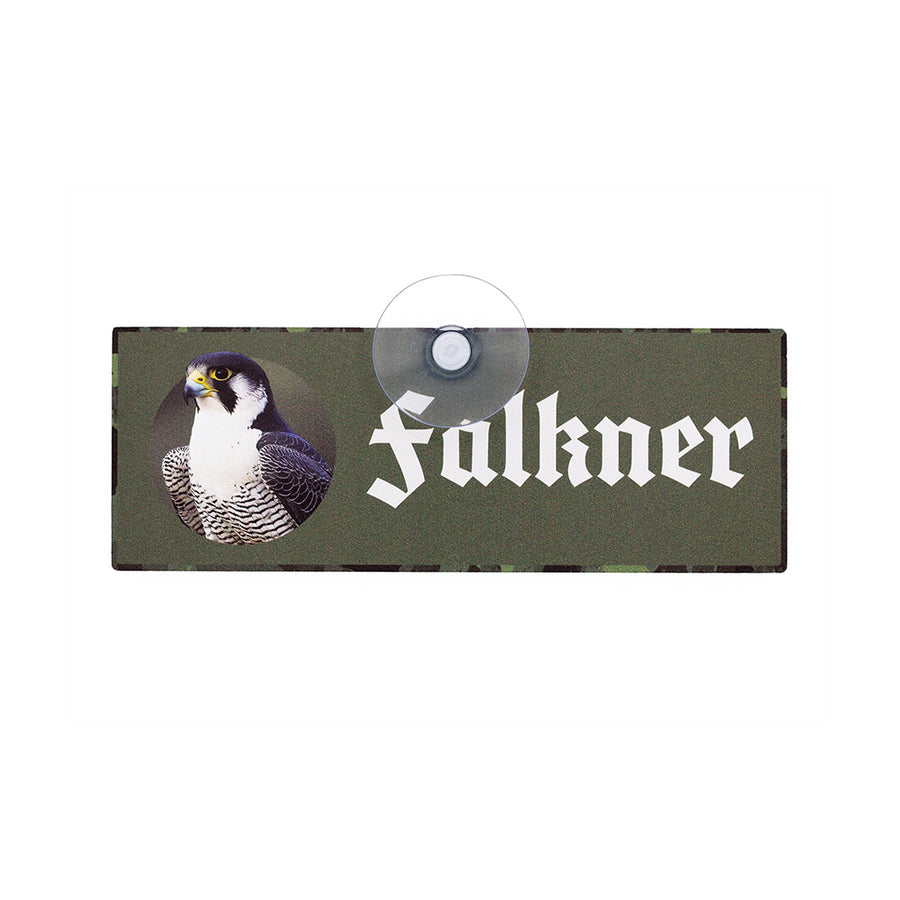 Falkner Schild für die Autoscheibe mit Saugnapf und Falken Motiv zur Kennzeichnung von Pkw und Kfz
