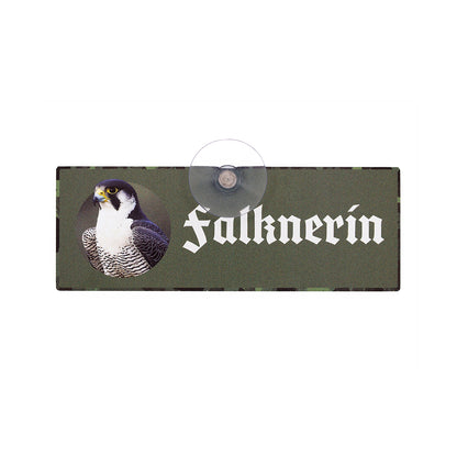 Falknerin Schild für die Autoscheibe – Premium-Saugnapfschild, UV- & witterungsbeständig - MADE IN GERMANY