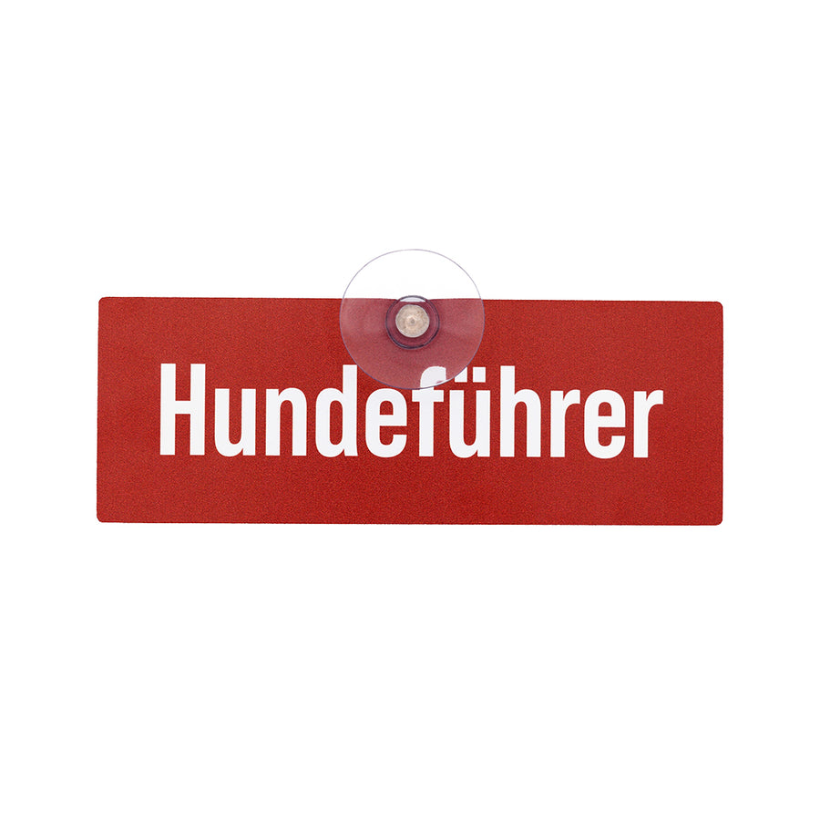 Hundeführer Auto-Schild mit Saugnapf für die Autoscheibe aus Aluverbund, Made in Germany
