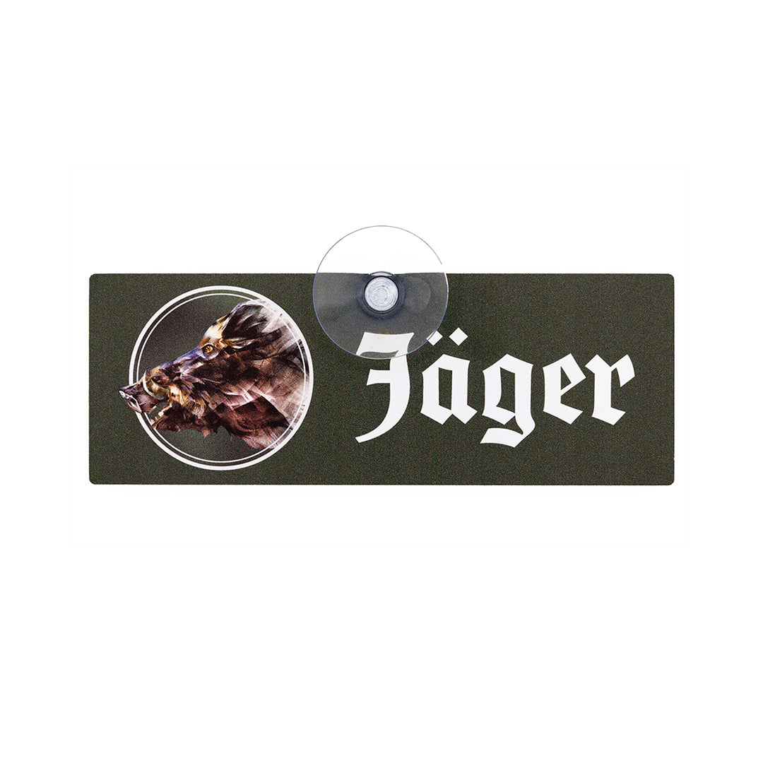Jäger Jagdschild mit Keiler Motiv und Saugnapf zur Befestigung an der Windschutzscheibe des Jagdfahrzeugs