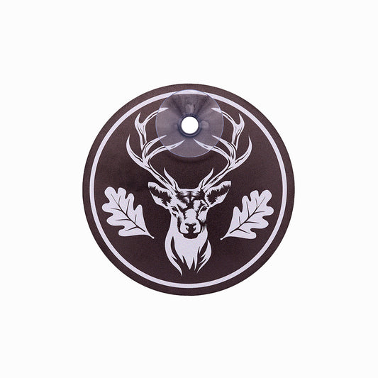 Modernes und hochwertiges Jagdschild mit Saugnapf für Jäger und Jägerinnen in schwarz-grau mit Hirsch Motiv