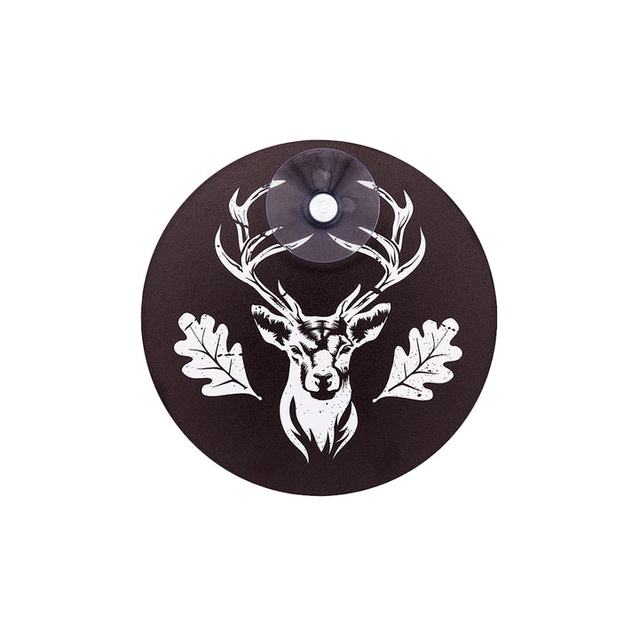 Autoschild rund mit Saugnapf  "Hirsch und Eichenblatt" schwarz / weiß