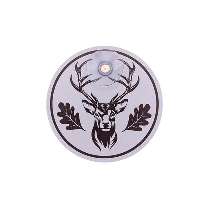 Grau-schwarzes, modernes Premium Jagdschild mit Saugnapf für die Autoscheibe mit Hirschmotiv und Einchenlaub