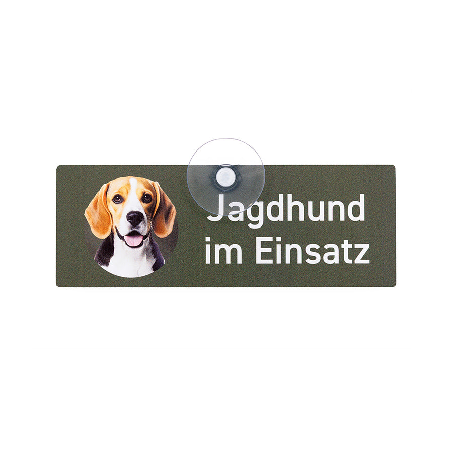 Beagle Jagdhundeschild mit Saugnapf fürs Auto
