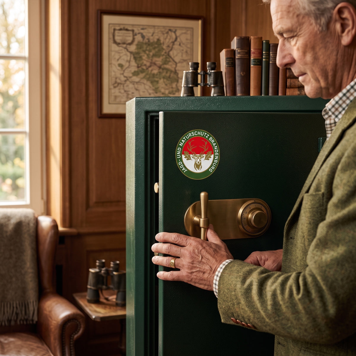 Jagdaufkleber “Jagd- und Naturschutz” Hirsch Brandenburg Landeswappen – Premium Autoaufkleber für Pkw, Jagdauto & Revierfahrzeug