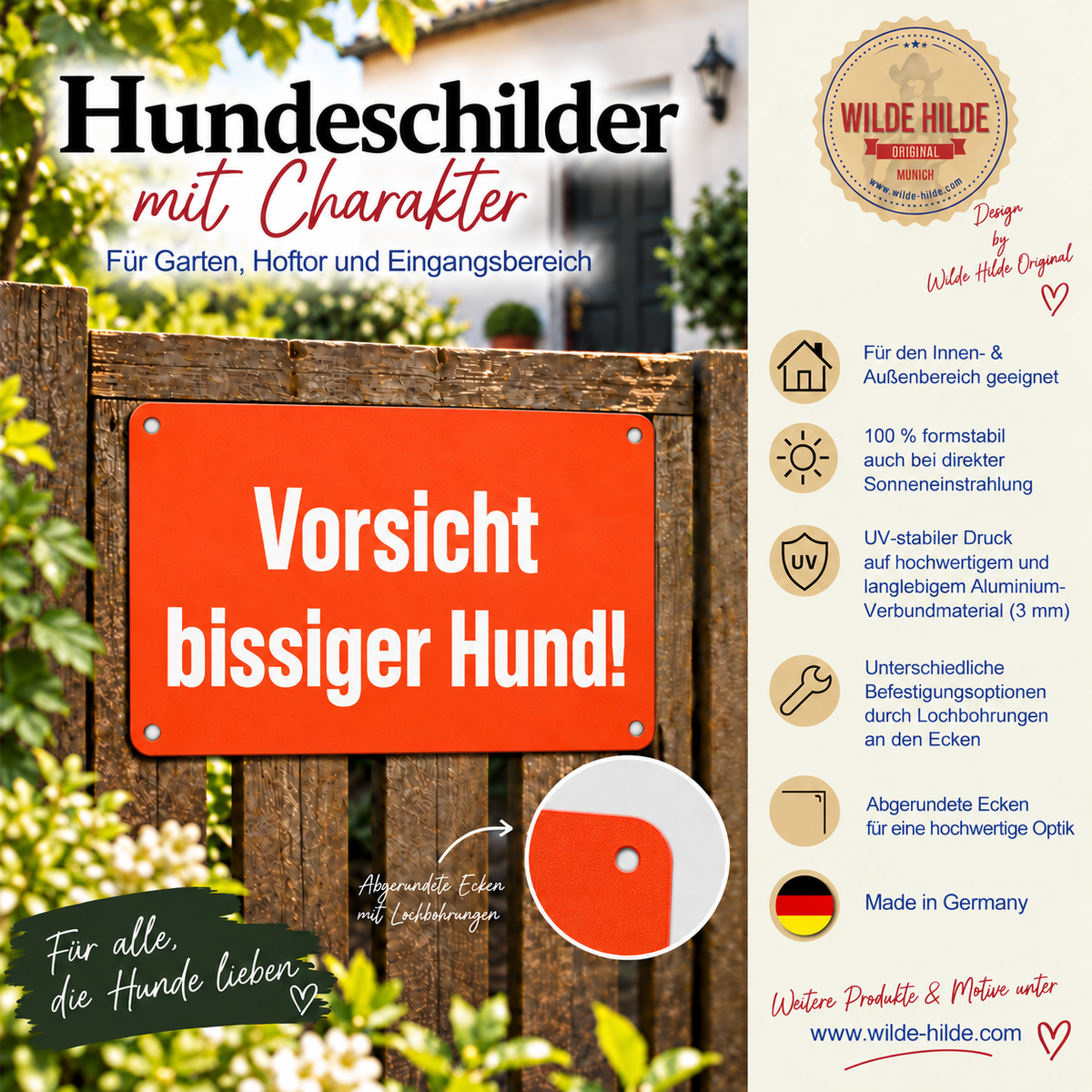 Warnschild „Vorsicht bissiger Hund!“ Signalfarbe