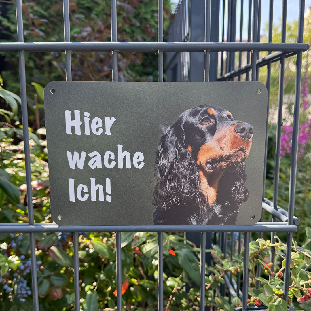 "Hier wache ich!" Zaunschild Cocker Spaniel schwarz