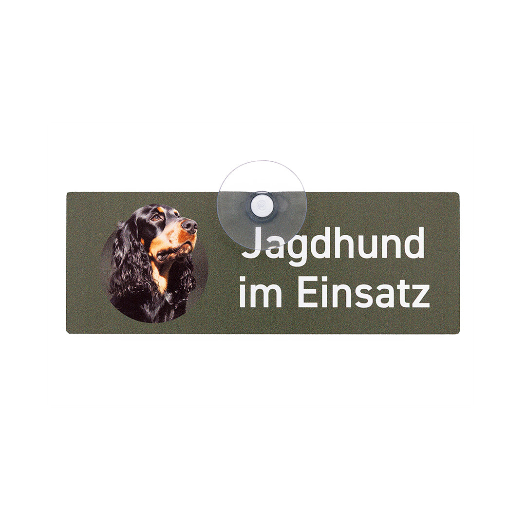 Cocker Spaniel Schild "Jagdhund im Einsatz" Jagdschild mit Saugnapf für die Auto-Scheibe - Made in Germany