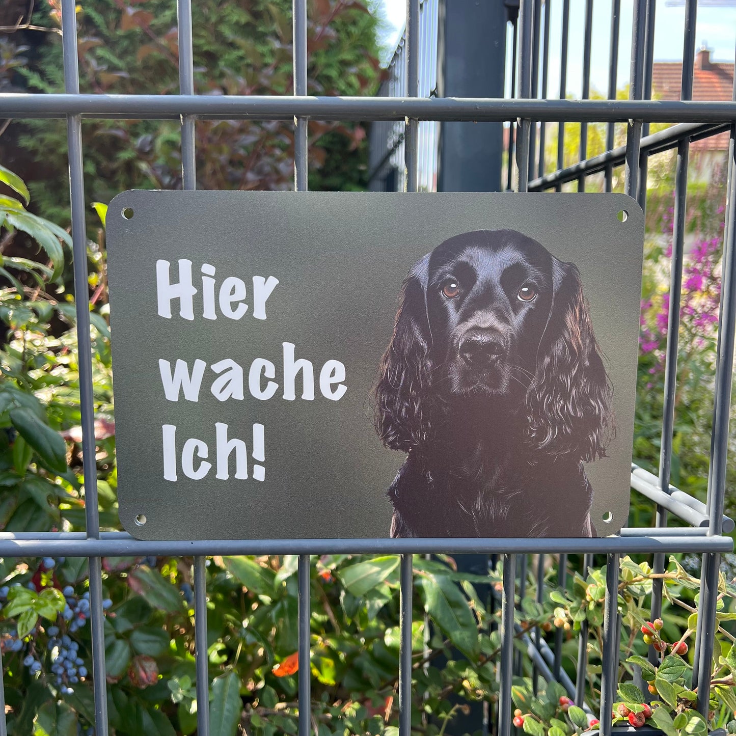Cocker Spaniel Jagdhund – Hundeschild "Hier wache ich!" für Gartenzaun und Eingangsbereich