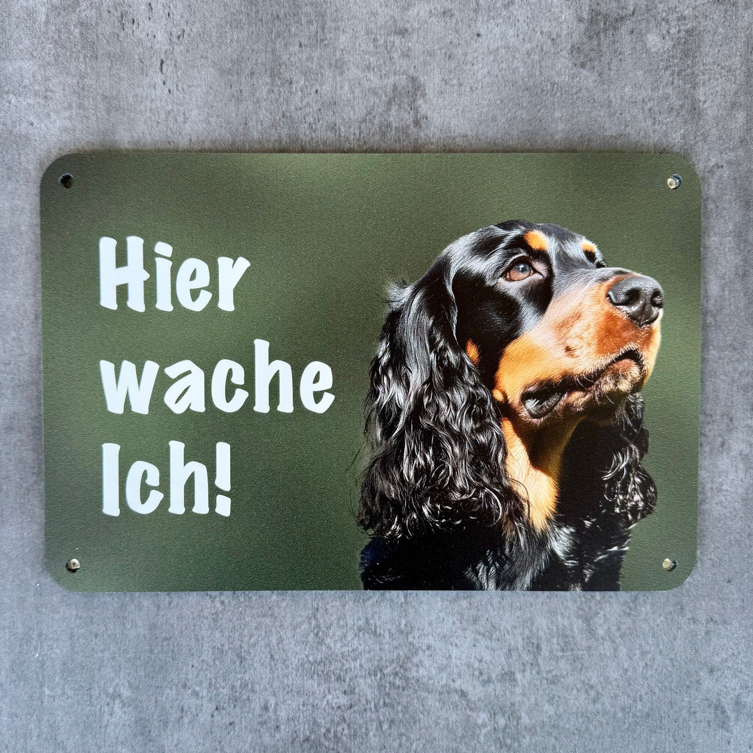 "Hier wache ich!" Zaunschild Cocker Spaniel schwarz