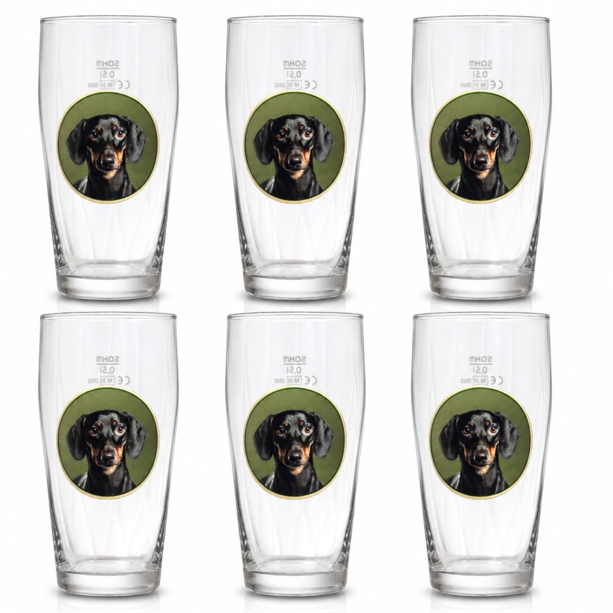 Sechser-Set Willibecher mit Kurzhaardackel-Motiv von Wilde Hilde Original, Biergläser mit jeweils 0,5 Liter Fassungsvermögen