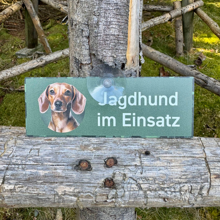 Jagdhundeschild mit Saugnapf "Kurzhaardackel" braun