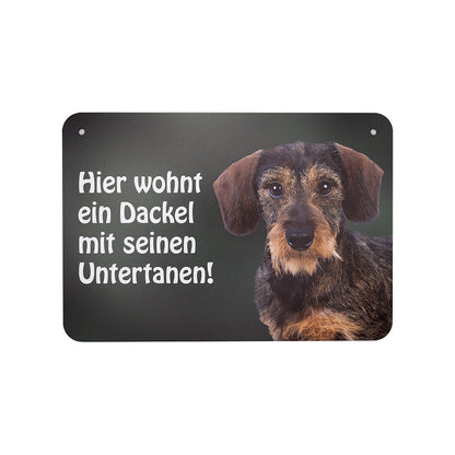 Dackelschild - Rauhaardackel "Hier wohnt ein Dackel mit seinen Untertanen!"