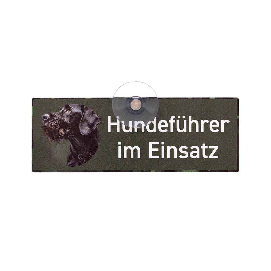 Deutsch Drahthaar Hundeführer Schild mit Saugnapf fürs Auto