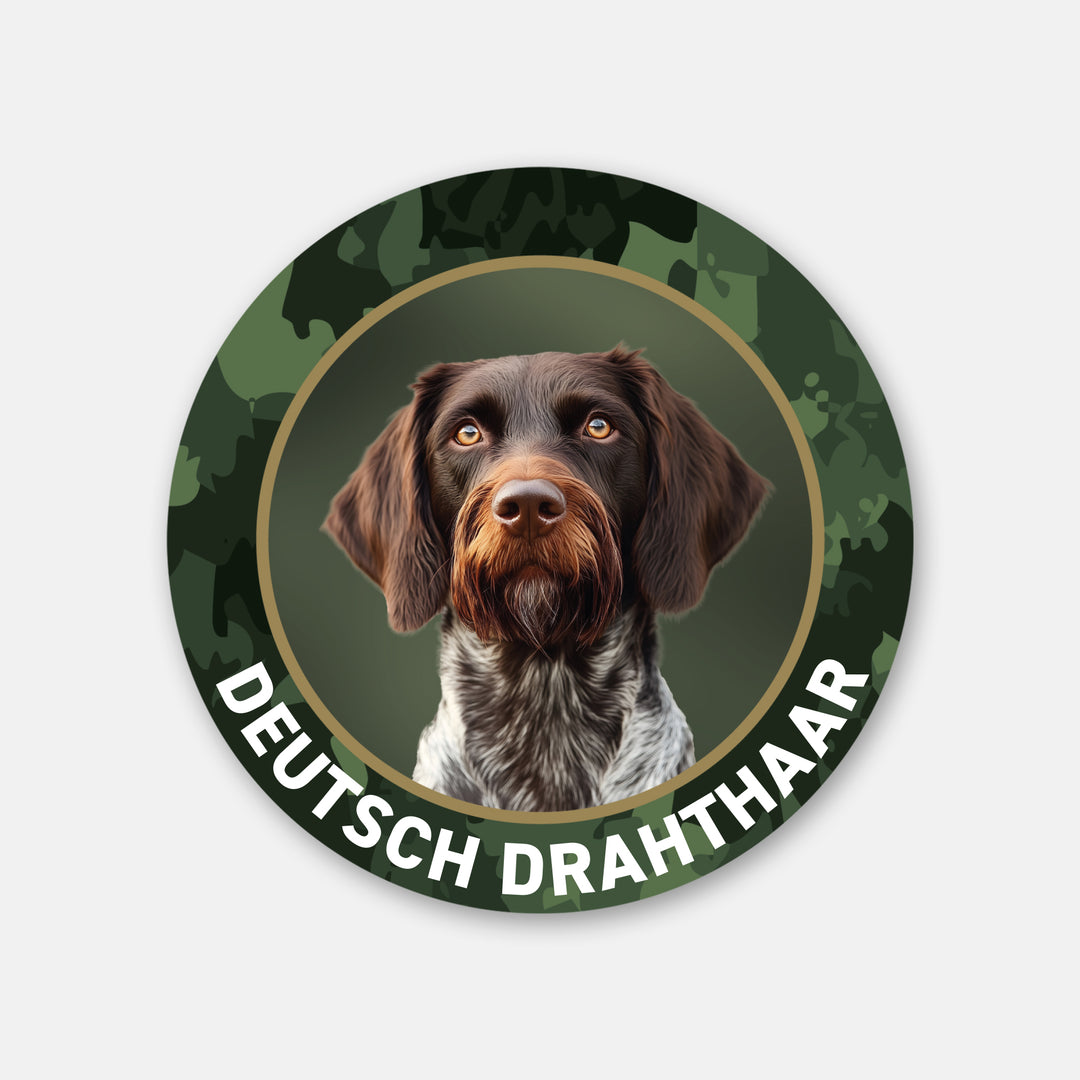 Deutsch Drahthaar DD Braunschimmel Jagdhund Aufkleber Ø 10 cm für Auto und Jagdfahrzeuge – wetterfester Premium-Aufkleber Made in Germany