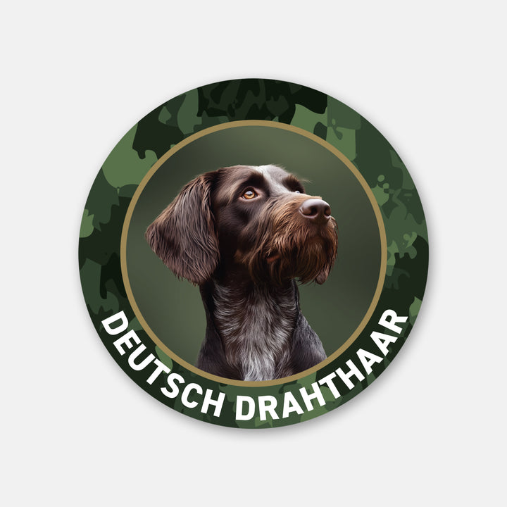 Deutsch Drahthaar - Autoaufkleber Braunschimmel | Premium Jagdhund Sticker rund Ø 10 cm | wetterfest, Made in Germany