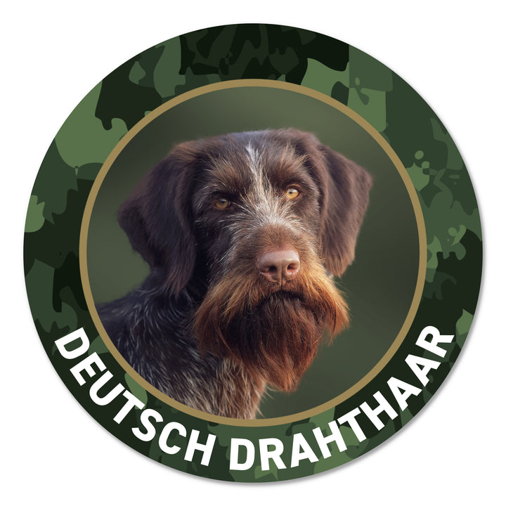 Deutsch Drahthaar DD Premium-Aufkleber, UV- & witterungsbeständig, 7 Jahre im Außenbereich, Made in Germany, Ø 10 cm