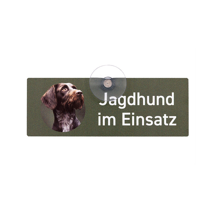 Jagdhundeschild mit Saugnapf "Deutsch Drahthaar" DD braunschimmel