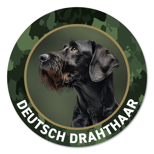Deutsch Drahthaar DD Jagdhund Premium-Aufkleber, UV- & witterungsbeständig, 7 Jahre im Außenbereich, Made in Germany, Ø 10 cm