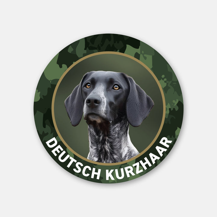 Deutsch Kurzhaar DK Schwarzschimmel Jagdhund Outdoor-Auto-Aufkleber, UV- & witterungsbeständig, 7 Jahre im Außenbereich, Made in Germany, Ø 10 cm