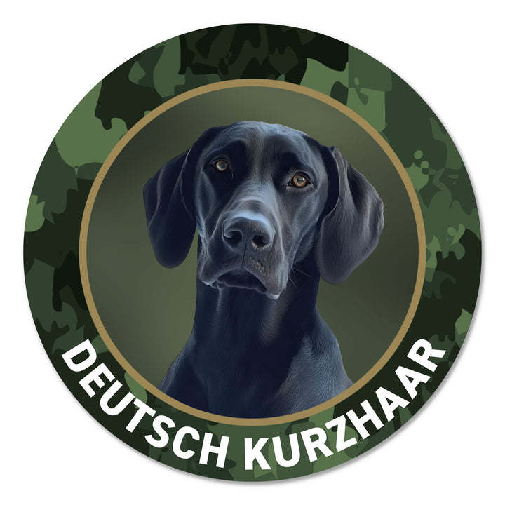 Deutsch Kurzhaar DK schwarz Jagdhund Premium-Aufkleber, UV- & witterungsbeständig, 7 Jahre im Außenbereich, Made in Germany, Ø 10 cm