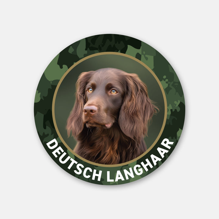 Deutsch Langhaar DL braun Jagdhund Outdoor-Auto-Aufkleber, UV- & witterungsbeständig, 7 Jahre im Außenbereich, Made in Germany, Ø 10 cm