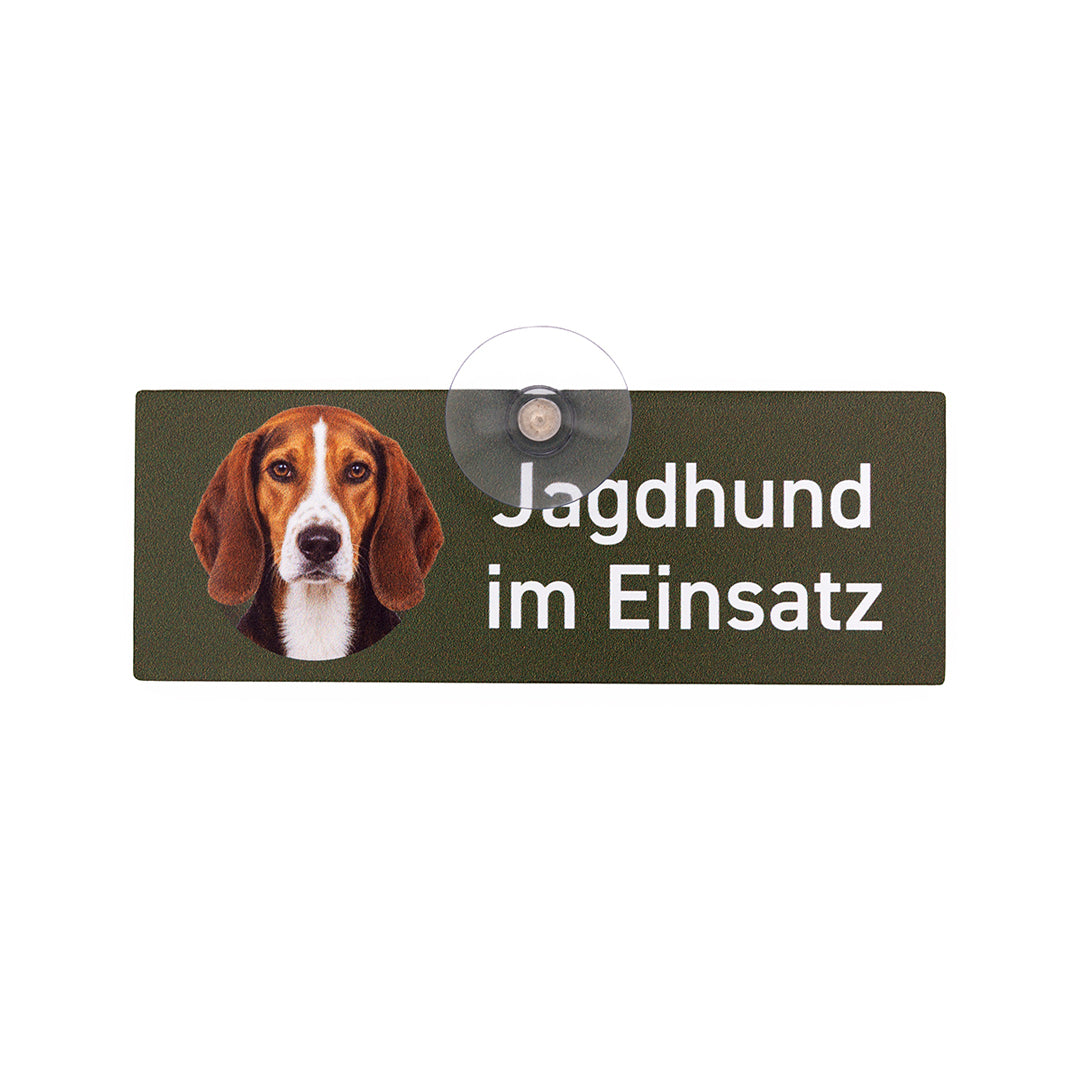 Deutsche Bracke Jagdhund im Einsatz Autoschild 18 x 6,5 cm mit Saugnapf von Wilde Hilde Original