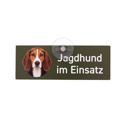 Deutsche Bracke Jagdhund im Einsatz Autoschild 18 x 6,5 cm mit Saugnapf von Wilde Hilde Original