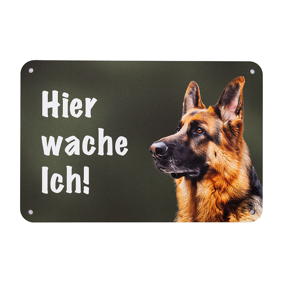 Deutscher Schäferhund Warnschild Porträt „Hier wache ich!“