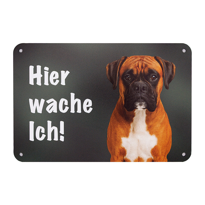 Deutscher Boxer - Hundeschild "Hier wache ich!" für Gartenzaun und Eingangsbereich