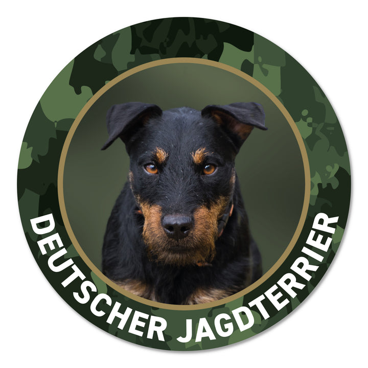 Deutscher Jagdterrier Premium-Aufkleber, UV- & witterungsbeständig, 7 Jahre im Außenbereich, Made in Germany, Ø 10 cm