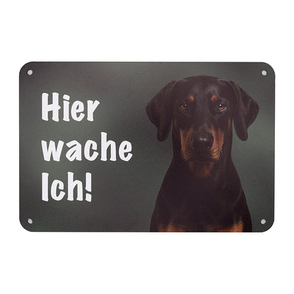 Dobermann Schild „Hier wache ich“ | Vorsicht Hund Schild für Zaun, Tor & Grundstück, wetterfest