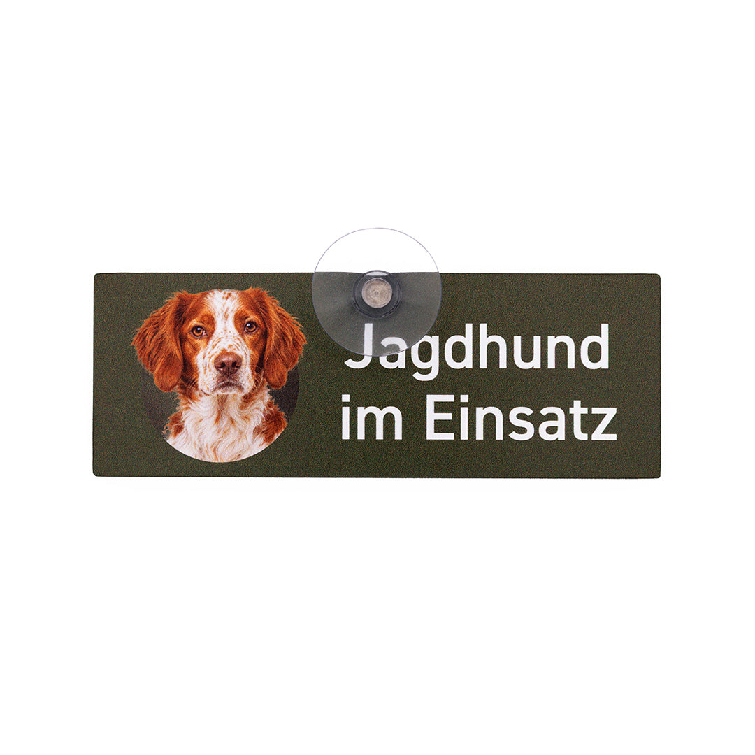 Epagneul Breton Jagdhund im Einsatz Autoschild 18 x 6,5 cm mit Saugnapf von Wilde Hilde Original