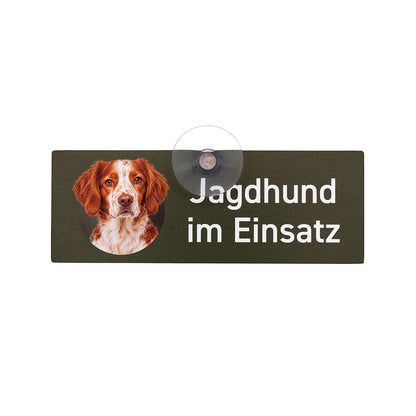 Epagneul Breton Jagdhund im Einsatz Autoschild 18 x 6,5 cm mit Saugnapf von Wilde Hilde Original