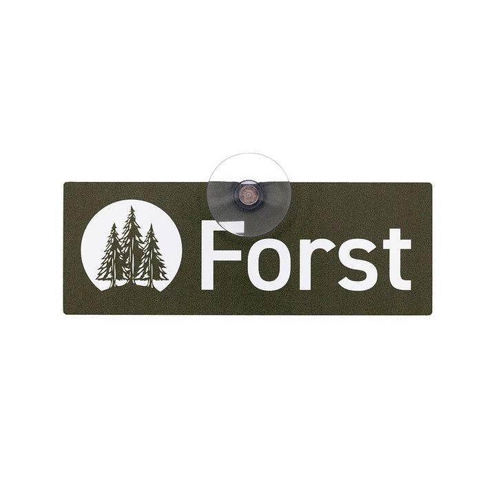 Forstschild mit Saugnapf und Nadelbaum Motiv zur Befestigung an der der Autoscheibe eines Pkw oder Kfz