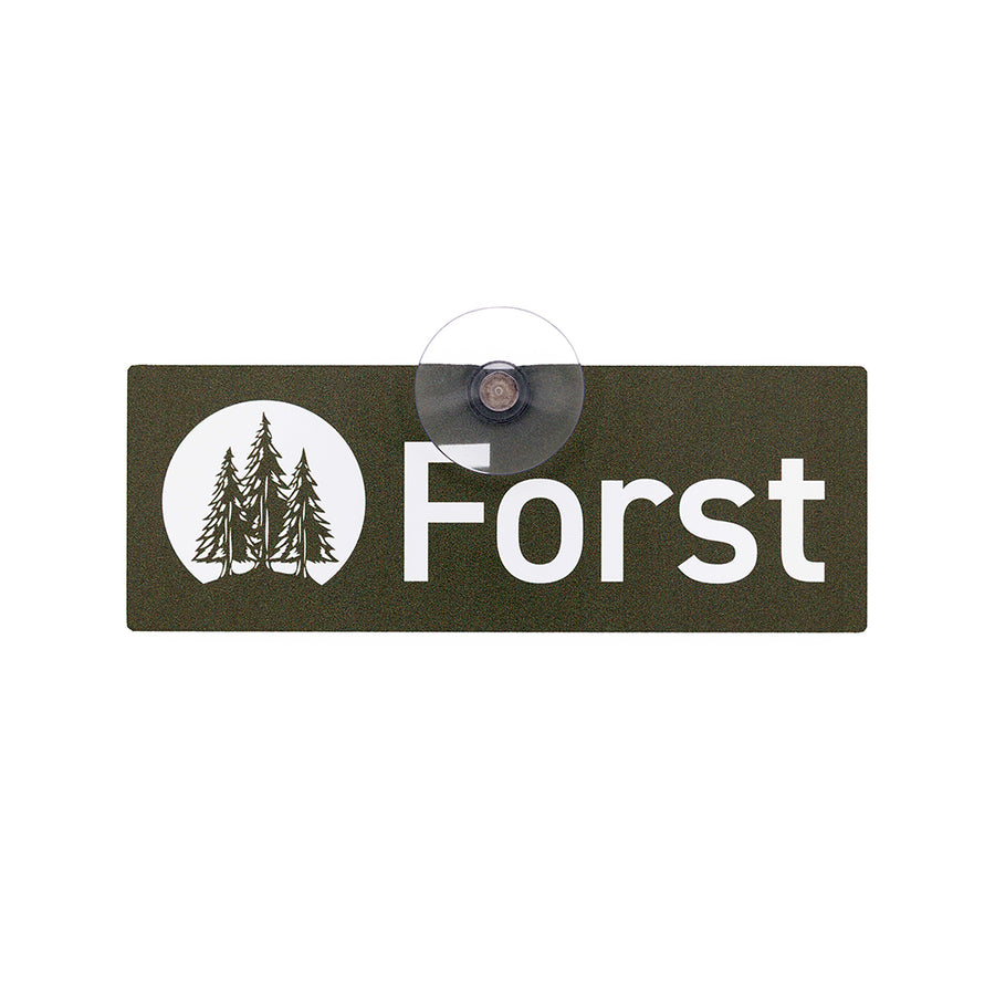 Forstschild mit Saugnapf und Nadelbaum Motiv zur Befestigung an der der Autoscheibe eines Pkw oder Kfz