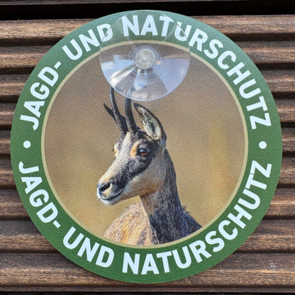 Jagdschild "GAMS" mit Saugnapf für die Autoscheibe "Jagd & Naturschutz" - Made in Germany