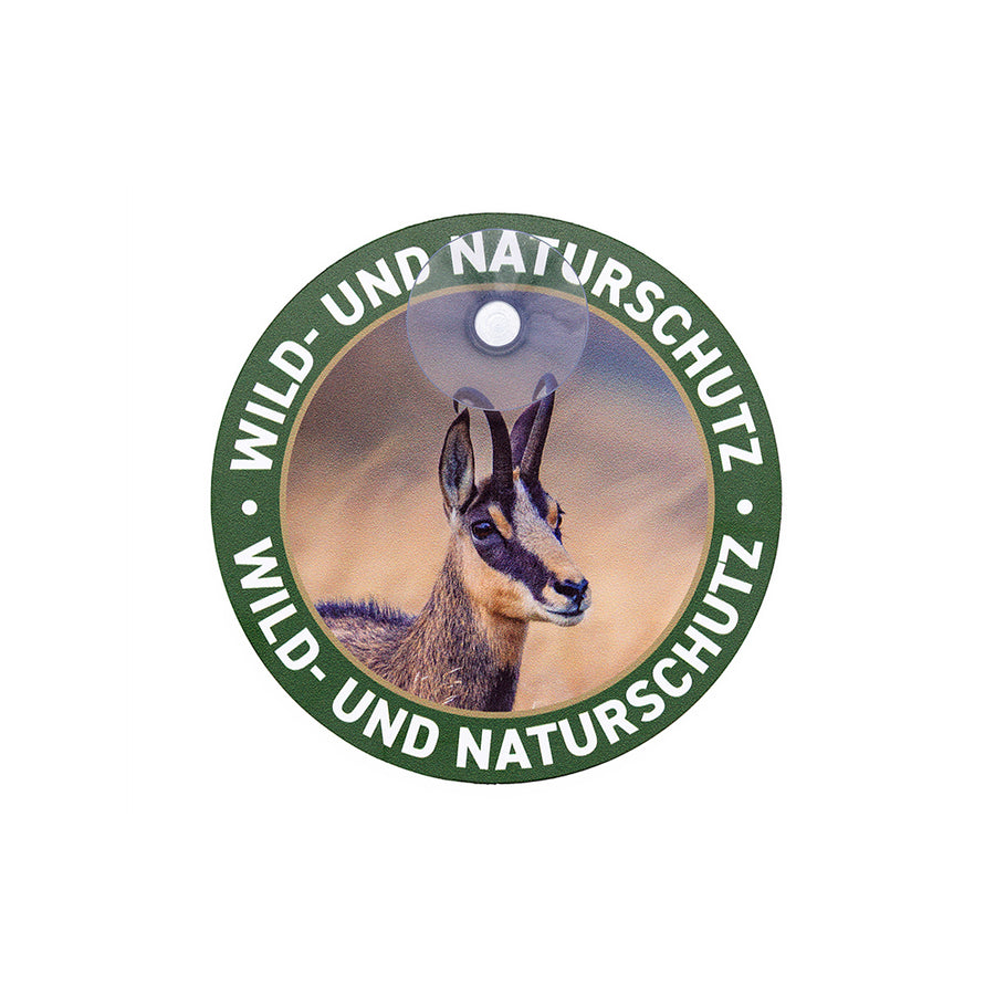 Rundes Gams Jagdschild "Wild & Naturschutz" mit Saugnapf für die Autoscheibe von Wilde Hilde Original
