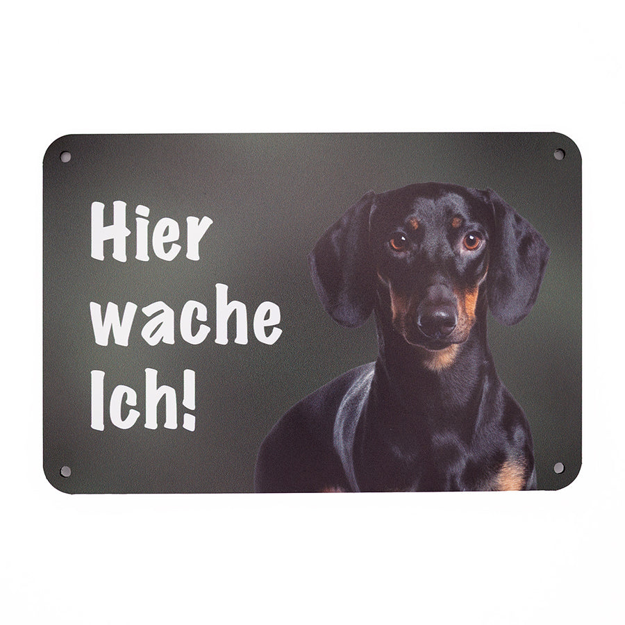 Kurzhaardackel Warnschild schwarz „Hier wache ich!“